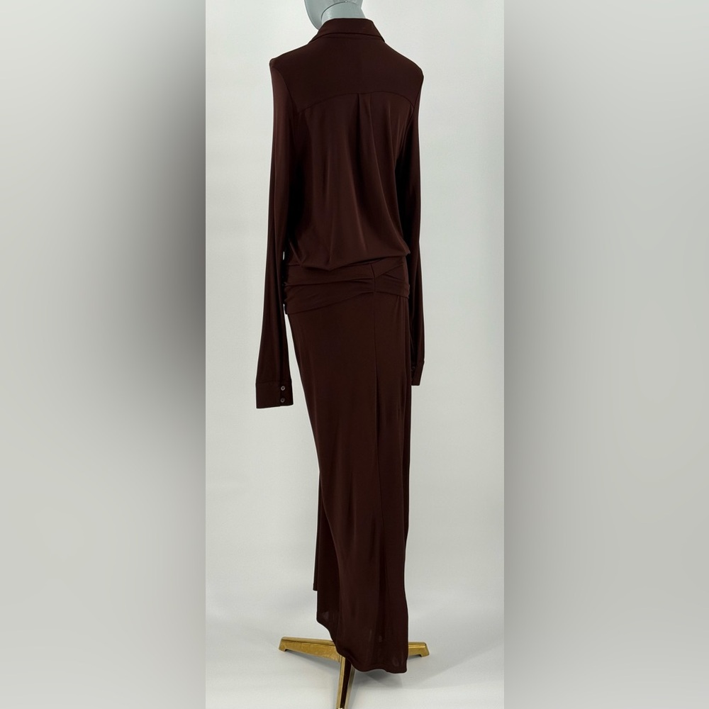 🆕 RAT & BOA 🧿 NWOT Rucci Long Sleeve Ruched Shirt Dress, Brown - Sz L - Picture 9 of 17